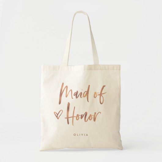 Casual Script | Chic Roos Gold Maid of Honor Gift Tote Bag (Voorkant)