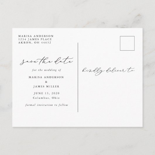 Casual Script De datum opslaan Foto Briefkaart Zwa (Achterkant)