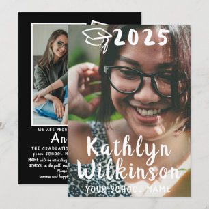 Casual script, eenvoudig 4-foto-Afstuderen Aankondiging