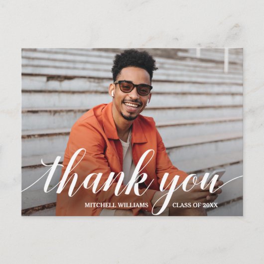 Casual Script en Foto Afstuderen Dank u Briefkaart (Voorkant)