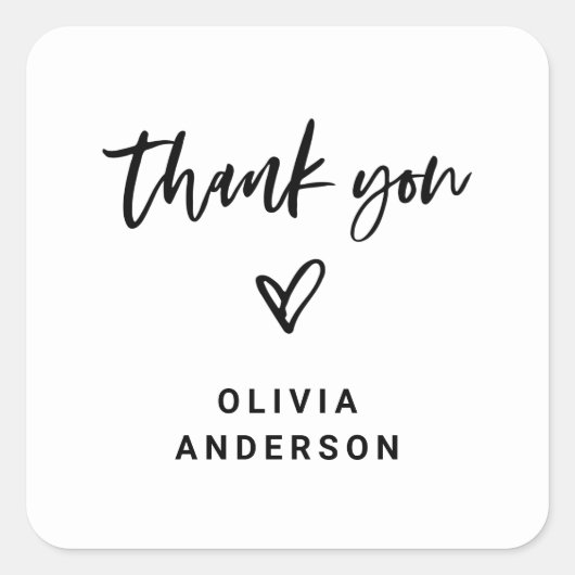 Casual script en hart | Branding bedankt Vierkante Sticker (Voorkant)