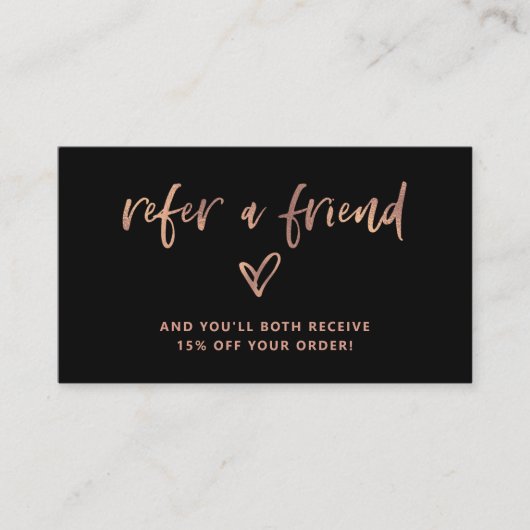 Casual script en hart | Faux Roos Goud en Zwart Aanbevelingskaartje (Voorkant)