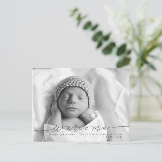Casual Script | Faire-part bébé moderne photo (Debout devant)