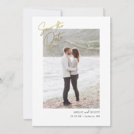 Casual script foto Save the Date Faux Gold Foil