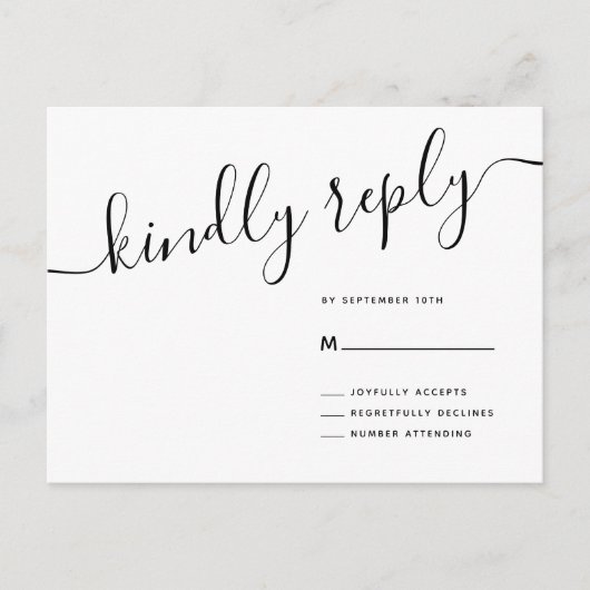 Casual Script Kindly Reply Wedding RSVP Briefkaart (Voorkant)