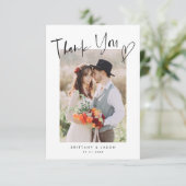 Casual script met Heart Weddenfoto Bedankkaart (Staand voorkant)