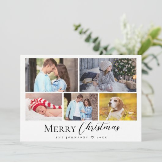 Casual Script Multi foto Vrolijk kerstfeest Feestdagenkaart (Staand voorkant)