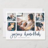 Casual Script Multi Photo Grid | Joyous Hanukkah Feestdagenkaart (Voorkant)