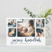 Casual Script Multi Photo Grid | Joyous Hanukkah Feestdagenkaart (Staand voorkant)