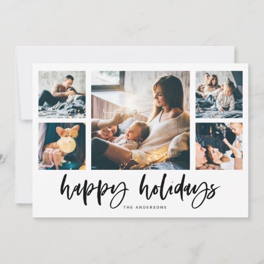 Casual Script Multi Photo Grid | PRETTIGE FEESTDAG Feestdagenkaart (Voorkant)
