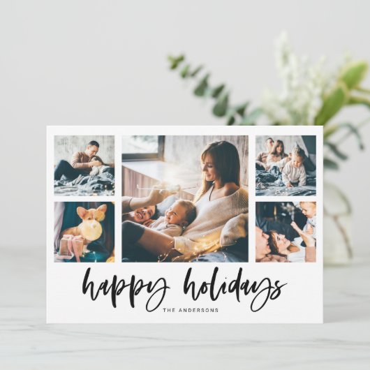 Casual Script Multi Photo Grid | PRETTIGE FEESTDAG Feestdagenkaart (Staand voorkant)