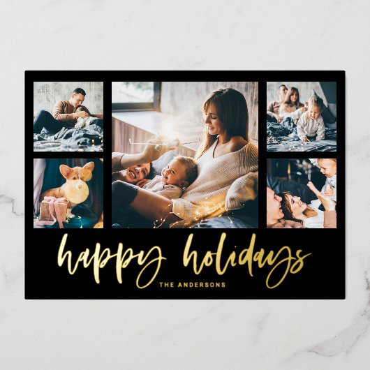 Casual Script Multi Photo Grid | PRETTIGE FEESTDAG Folie Feestdagenkaart (Voorkant)