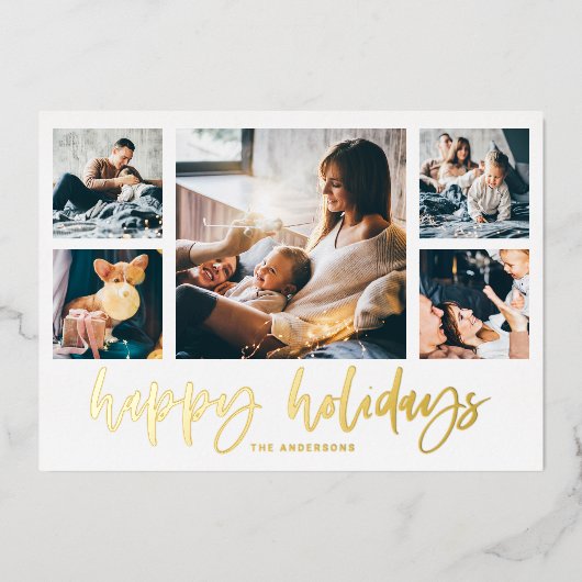 Casual Script Multi Photo Grid | PRETTIGE FEESTDAG Folie Feestdagenkaart (Voorkant)