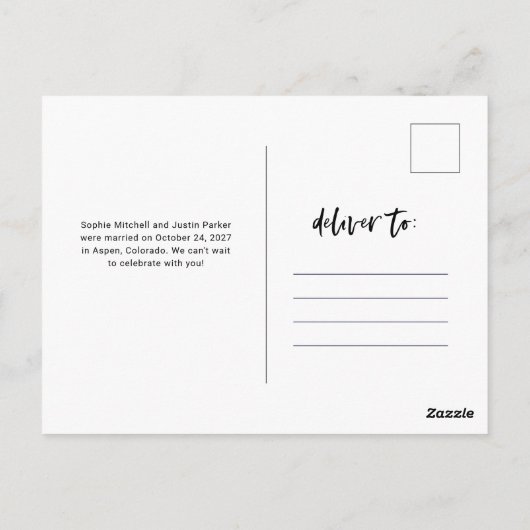 Casual Script Multi Photo Huwelijksaankondiging Briefkaart (Achterkant)