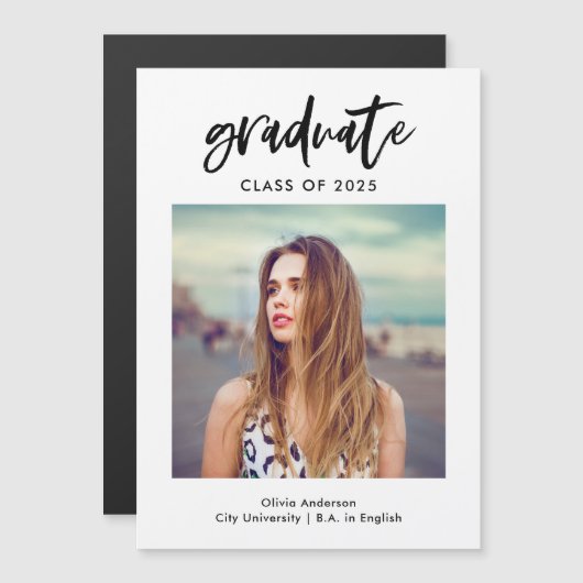 Casual Script Photo-aankondiging magnetisch Afstud Magnetische Uitnodiging (Voorkant / Achterkant)