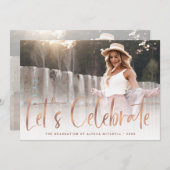 Casual Script Roos Gold Two Photo Graduparty Kaart (Voorkant / Achterkant)