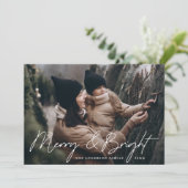 Casual Script Rust Sinaasappel Merry en Bright Pho Feestdagenkaart (Staand voorkant)