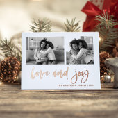 Casual script twee fotoraster | Liefde en Joy Folie Feestdagenkaart