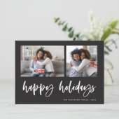 Casual script twee fotoraster | PRETTIGE FEESTDAGE Feestdagenkaart (Staand voorkant)