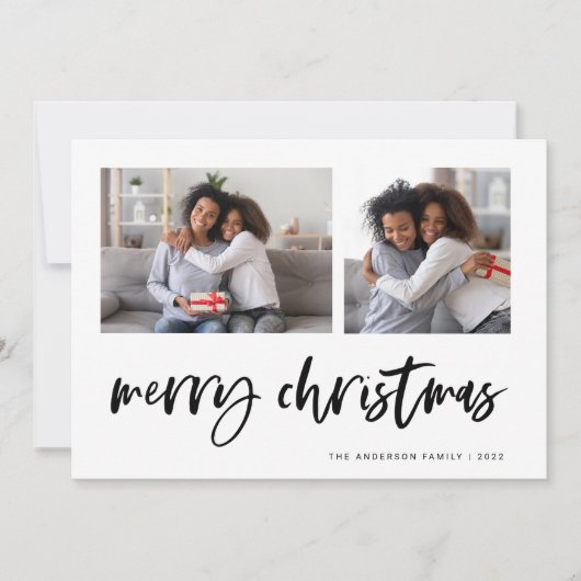 Casual script twee fotoraster | Vrolijk kerstfeest Feestdagenkaart (Voorkant)