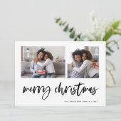 Casual script twee fotoraster | Vrolijk kerstfeest Feestdagenkaart (Staand voorkant)