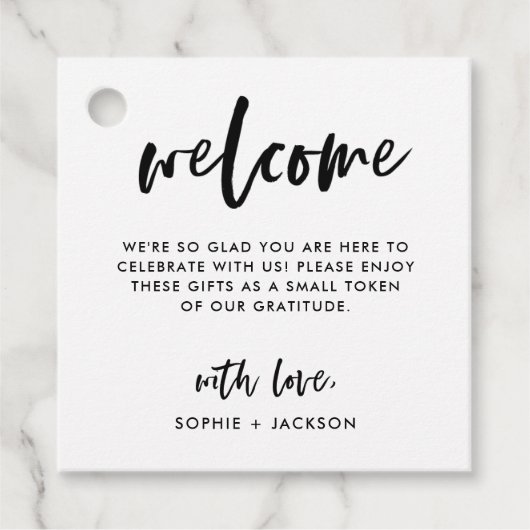 Casual Script | Welkomstcadeau voor bruiloft of ma Bedankjes Labels (Voorkant)