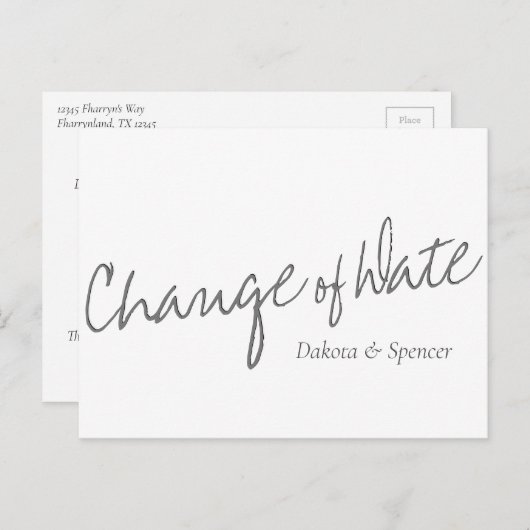 Casual Script | Witte grijze wijziging van de huwe Briefkaart (Voorkant / Achterkant)