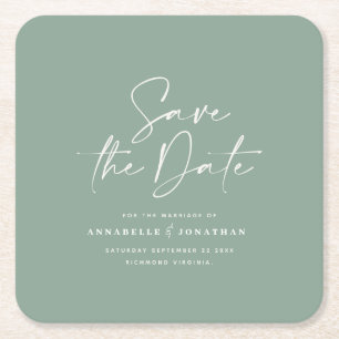 Casual scriptpagina groene typografie bruiloft beh vierkante kartonnen onderzetter