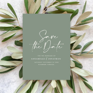 Casual scriptpagina groene typografie bruiloft save the date