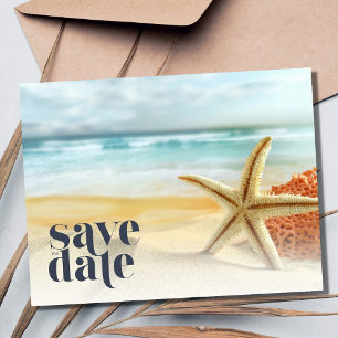 Casual Starfish Beach Bruiloft Save the Date Aankondigingskaart