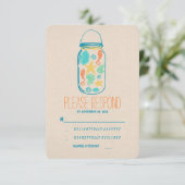 Casual strand mason jar bruiloft RSVP (Staand voorkant)