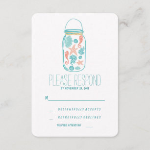 Casual strand mason jar bruiloft RSVP Kaartje