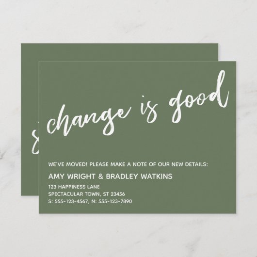 Casual verandering is een goede olijfverhuisaankon notitiekaartje (Voorkant / Achterkant)