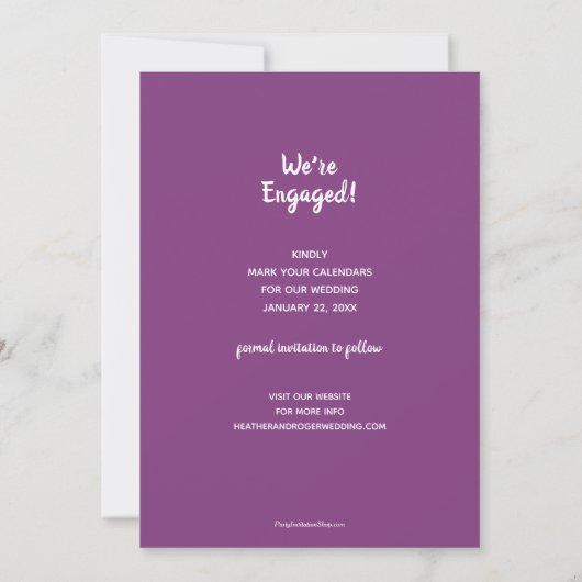 Casual Verloving Paars sparen de Datum Save The Date (Achterkant)