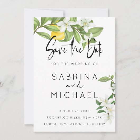 Casual Waterverf Lemon Blossom sparen de Datum Save The Date (Voorkant)