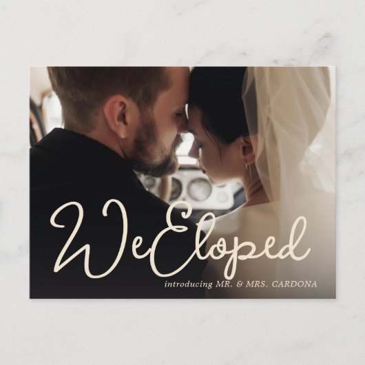 Casual We Eloped Script Photo Aankondigingskaart (Voorkant)