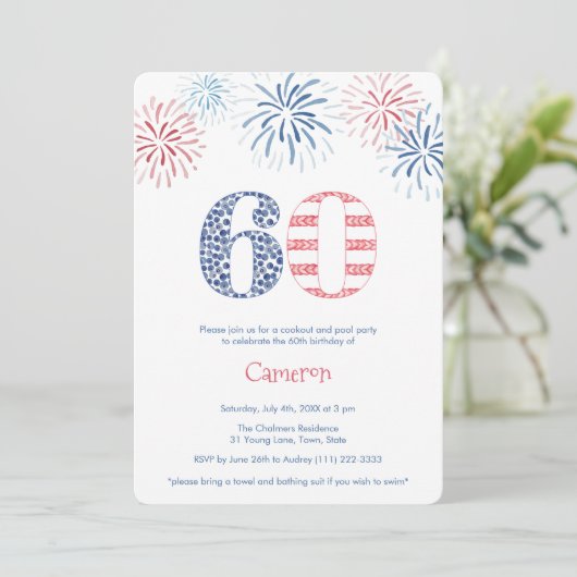 Casual Zomer Rood Wit Blauw 60ste Verjaardagsfeest Kaart (Staand voorkant)