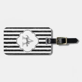 Casual zwart gekleurd strips monogram en naam bagagelabel (Voorkant horizontaal)