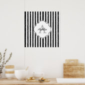 Casual zwart gekleurd strips monogram en naam poster (Keuken)