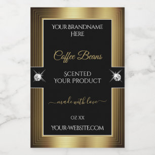 Casual zwarte koffie bruin briljanten productlabel voedselcontainer etiket