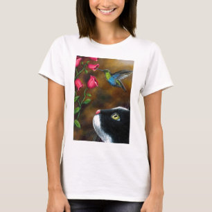 Cat 571 Tuxedo met Hummingbird T-shirt