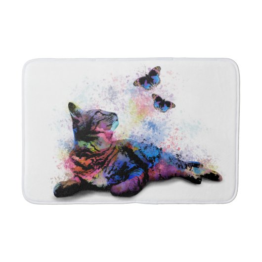 Cat 614 roze blauwe vlinder badmat (Voorkant)