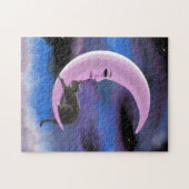 Cat 661 Funny cat op roze maan Legpuzzel (Horizontaal)