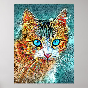 Cat 685 Turquoise Oranje Poster