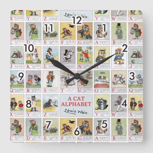 Cat Alphabet, Louis Wain Vierkante Klok (Voorkant)