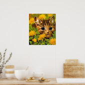 Cat Among the Flowers Poster Print (Cuisine)