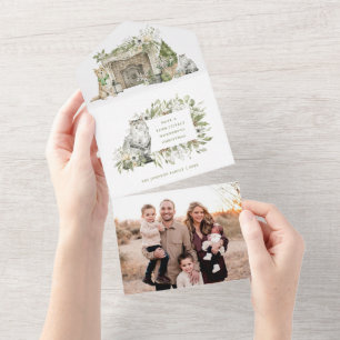 Cat and Dog Winter Fireplace Foto met Kerstmis Kaa All In One Uitnodiging