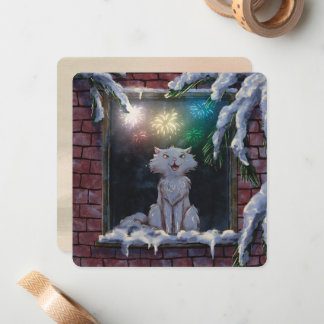 Cat and fireworks - card - by Monika Marzec Notitiekaartje
