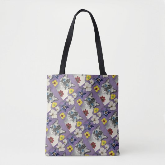 Cat and floral pattern tote bag  (Voorkant)