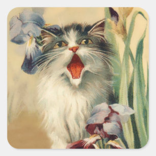 "Cat and Irises" van Maurice Boulanger Vierkante Sticker